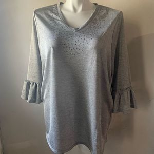 Brina & Em Sliver Gray Elegant rhinestones blouse Plus 2X